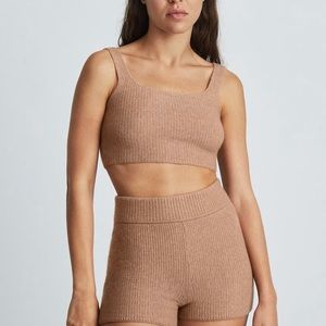 NWT Everlane The Cozy Stretch Tank Crop Top Wool Recycled Nylon Yak Tan Camel
